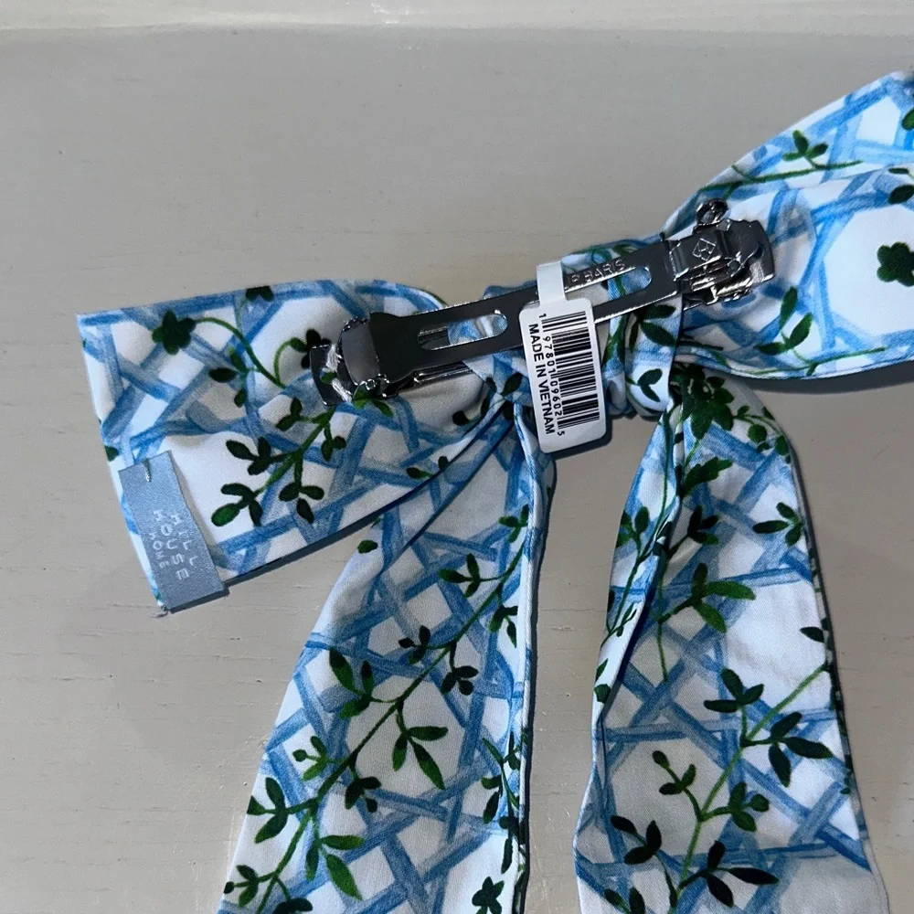 NWT Hill House Home Floral Blue basketweave hair Bow clip - Picture 4 of 4